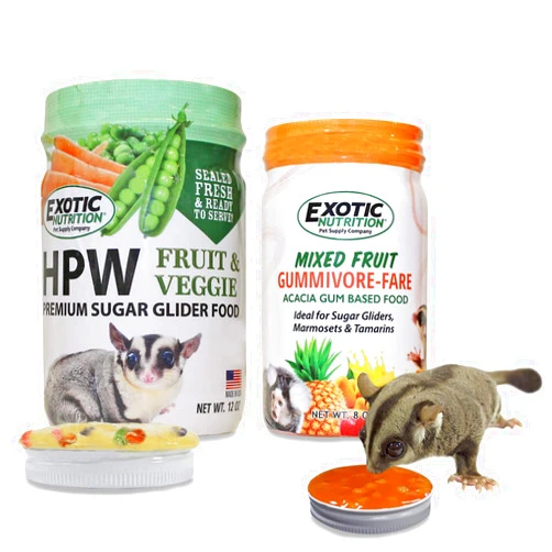 Exotic Nutrition HPW Fruit & Veggie + Gummivore-Fare Mixed Fruit - Healthy Natural High Protein Food & Natural Healthy Acacia Gum-Based Treat for Sugar Gliders