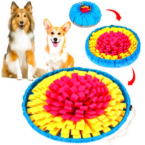 SZEE Adjustable Snuffle Mat for Dogs, Pet Sniff Mat for Interactive Games, Dog Enrichment Toys for Large Medium Small Dogs Mental Stimulation Training and Slow Eating (Rose Red&Yellow)