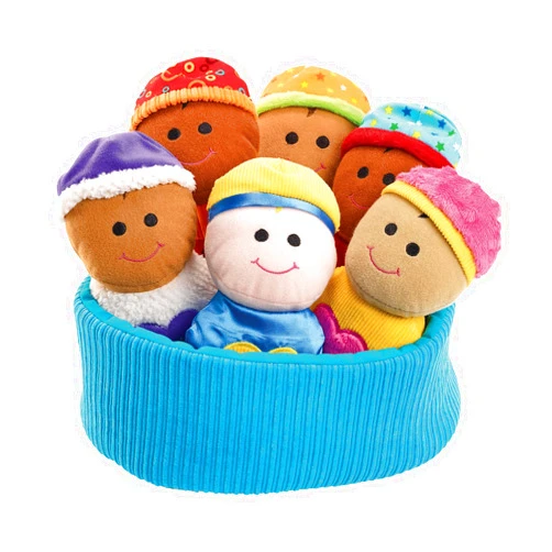 Excellerations 6 Sensory Baby Dolls, 7.25 inches by 4.25 inches, Perfect for Infants and Toddlers? Tactile Fabric and Sounds for Sensory Play, Basket Included