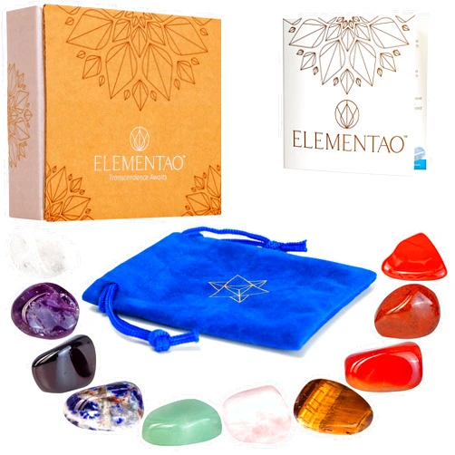 Elementao Chakra Crystals and Healing Stones – 10 Polished Gemstones and Storage Bag, Natural Crystal Set for Meditation, Balanced Stones for Reiki