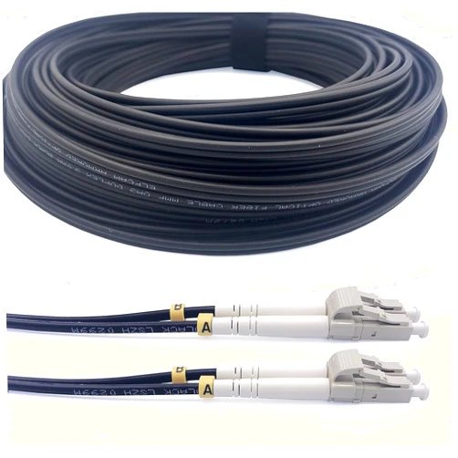 Elfcam® - 25m Outdoor and Indoor Shielded Armored Fiber Optic Cable LC/UPC to LC/UPC OM3 Multimode Duplex 50/125μm LSZH, Black (25M)