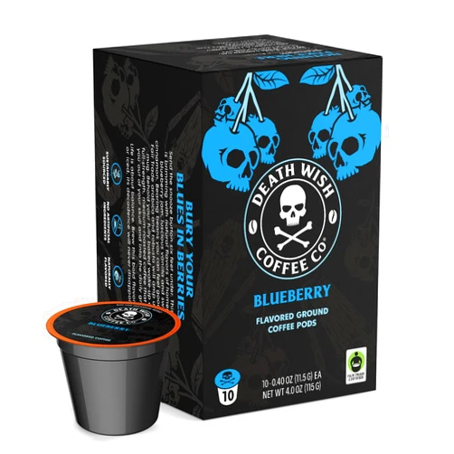 Death Wish Coffee, Single Serve Coffee Pods - Fair Trade - Blue and Buried: Blueberry Vanilla Flavored Coffee Pods