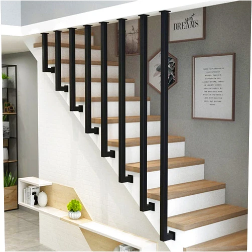 FQLY LETREM Indoor/Outdoor Stair Railing Black Wrought Iron Banister L Type Staircase Handrail Deck Porch Steps Baluster Safety Guardrail - Customized Size