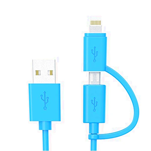 Ronymarx Apple MFi Certified 2 in 1 iPhone Charger Lightning Cable and Micro USB to USB Charger Cord, Compatible iPhone X, 8, 8 Plus,7 Plus, Android Data Cable 2 in 1 Blue(6FT)