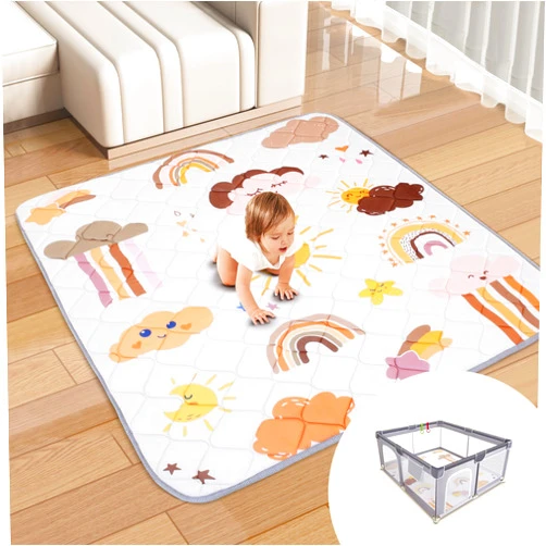 Xiaowantong Baby Play Mat for Floor, 50'' x 50'' Baby Crawling Mat Foldable Play Mat for Playpen, Thicken Soft Padding Playmats for Babies and Toddlers Infants, Easy Care Machine Washable（Sun）