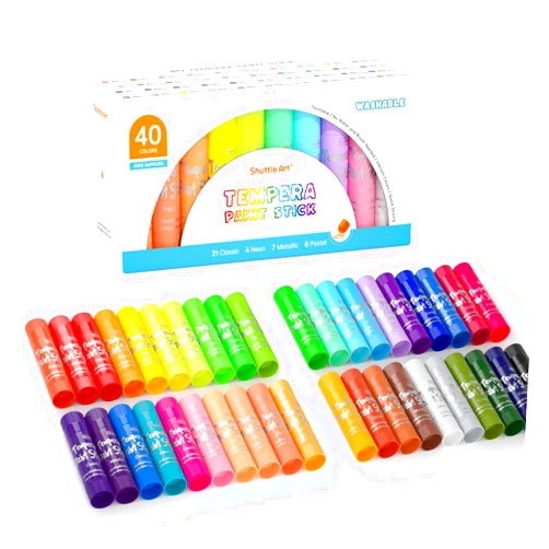 Shuttle Art Tempera Paint Sticks,40 Colors Solid Tempera Paint for Kids, Super Quick-drying, Washable Paint, Works Great on Paper Wood Glass Ceramic Canvas