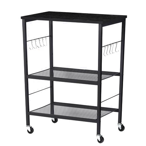 LIANTRAL Rolling Cart, 3-Tier Utility Microwave Bar Coffee Cart Kitchen Storage Shelf On Wheels, Black Large Side End Table Nightstand for Home Office