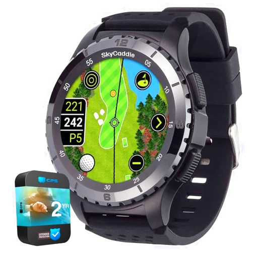 SkyCaddie LX5C Golf GPS Watch with Ceramic Bezel Black Bundle with 2 YR CPS Enhanced Protection Pack