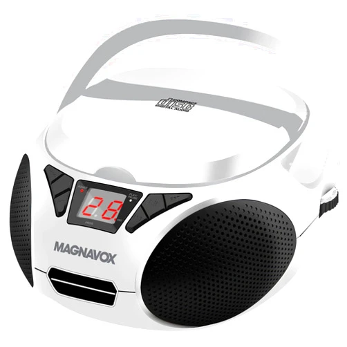 Magnavox MD6924 Portable Top Loading CD Boombox with AM/FM Stereo Radio in Black | CD-R/CD-RW Compatible | LED Display | AUX Port Supported | Programmable CD Player | (White)