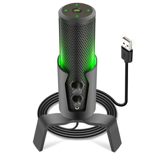 Pyle Selectable Pickup Pattern RGB USB Microphone - 4 Recording Modes Cardioid, Bidirectional, Stereo, Omnidirectional - Condenser Audio Mic w/LED Lights for Gaming Podcasting Studio PC, and Mac