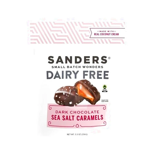 CHAIN & JO SWEETS Sanders Dairy Free Dark Chocolate Sea Salt Caramels 5.5 oz 1 Pack - Small Batch Wonders - Dark Chocolate Candy with Sea Salt