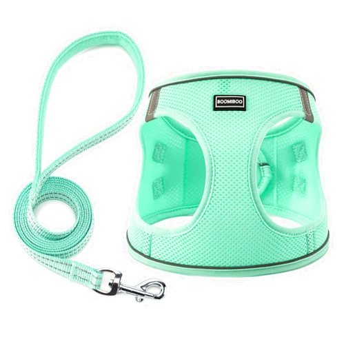 BOOMIBOO Dog Harness with Leash Set, No Pull Adjustable Reflective Step-in Puppy Pet Vest Harnesses for Small Medium Large Dogs and Cats,Green XS