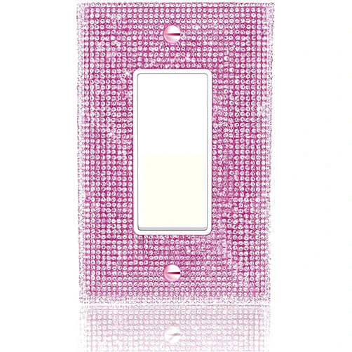 JBIUVBTY Pink Shiny Rhinestones Wall Plates Bling 1 Gang Rocker Glitter Light Switch Cover Sparkly Electric Receptacle for Women Girls Bedroom Bathroom Kitchen Home Decor