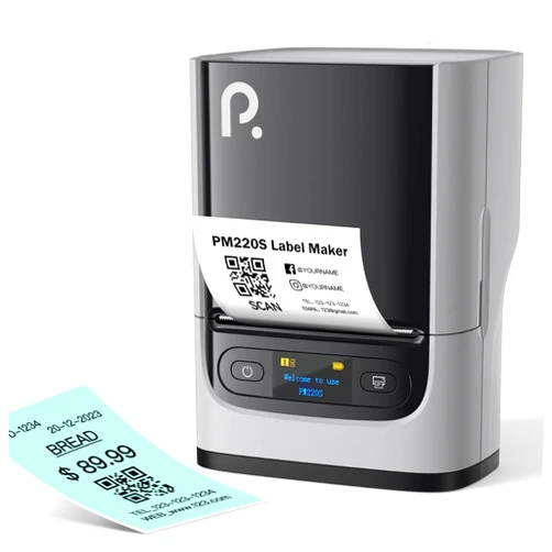 POLONO M220S Label Makers, Barcode Label Printer Bluetooth Portable Thermal Printer for Small Business, Address, Logo, Office, Mailing, Sticker Printer for Phones & PC, Light Grey
