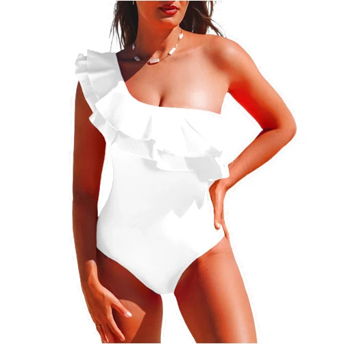 Hilinker Women's One Piece Swimsuit One Shoulder Ruffle Monokinis Bathing Suit