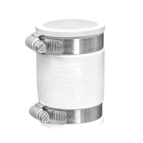 Fernco 1056-150 1-1/2-in. Flexible PVC Pipe Coupling for Cast Iron and Plastic Plumbing Connections in White