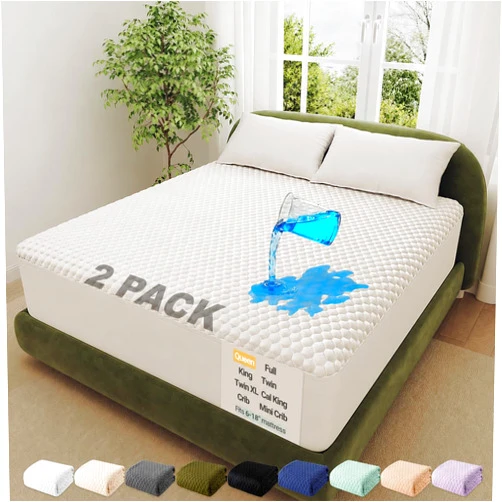 Ohgeni 100% Waterproof Mattress Protector, Queen Size-2 Pack, Fitted Sheet with Stretchable Pockets, Deep Sleep Noiseless Soft. Breathable Cooling Hypoallergenic Material, Mattresses Cover for Bed