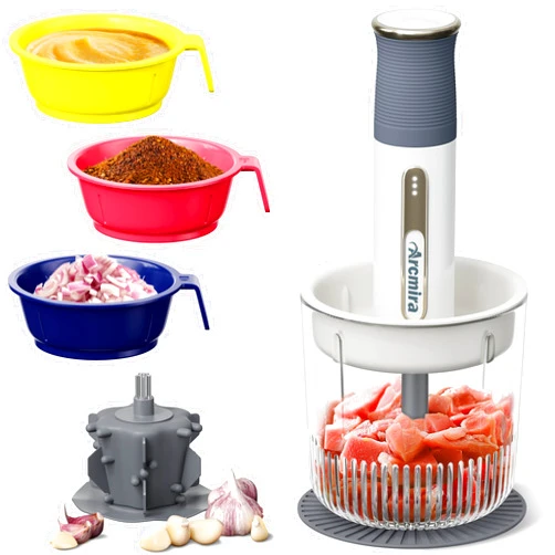 Arcmira Cordless Food Processor with 4 Bowls & 2 Blades, 3-in-1 Multifunction Electric Chopper/Meat Grinder/Vegetable Chopper/Garlic Peeler, Ideal for Chopping Meat, Veggie, Garlic & Baby Food (White)