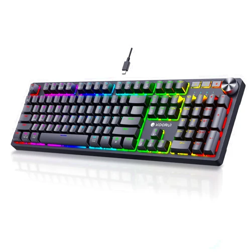 KOORUI Wired Gaming Keyboards with Blue Switch,Hot-Swap Mechanical Keyboard with Volume Knob, 26 RGB Backlit Light Up Keyboard, Full Keys Anti-Ghosting, Dual Color Injection Molded Keycaps for PC