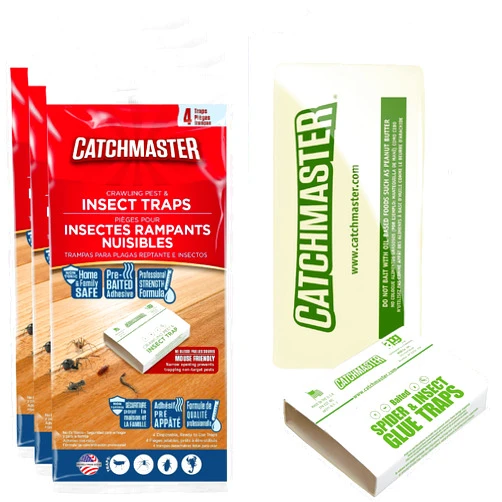 Catchmaster Killer Pest Control Heavy Duty Glue Trap. Non Toxic Sticky Trap Captures Pests. Ready to Use Packs. Easy to Deploy & Place. (12 Traps, Insect Trap)