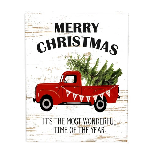 Stupell Industries Christmas Most Wonderful Time Vintage Truck Canvas Wall Art, 16 x 20, Multi-Color