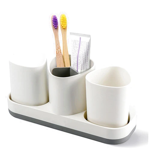 ANXUN Toothbrush Holder Organizer and 2 Cups White Draning,Toothbrush Storage Caddy Set for Bathroom Countertop Shower Kids Family Décor (White+2 Cups)
