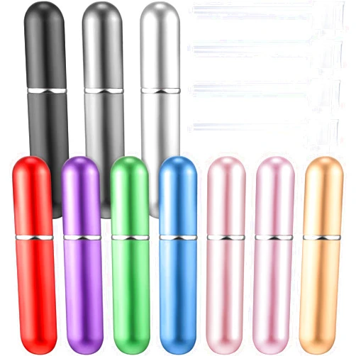 Boao 10 Pcs Refillable Perfume Atomizer Perfume Bottle Travel Bulk Portable Mini 5 ml Spray Bottle Compatible with 8 Pieces Dispenser Pump Transfer Tool for Cruise Travel Outgoing