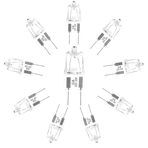 YBEK G8 Halogen Light Bulbs 20W 120V Under Cabinet Lighting Replacements 2Pin 2700K Warm White (Pack of 10)