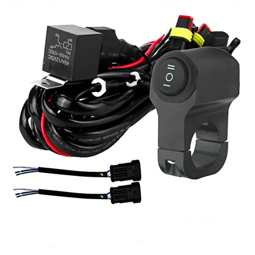 LENJIEMT LINJIE Motorcycle Double Color/High Low Beam Wiring Harness Kit 12V Relay Double Color Spot Lights Wiring On Off Waterproof Switch Motorcycle High Low Beam Wiring Kit (5.75ft), Black