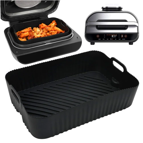 BYKITCHEN Reusable Air Fryer Silicone Liners for Ninja FG551/DG551/IG651 Foodi Smart XL Indoor Grill, Rectangle Silicone Air Fryer Liners, Ninja Foodi Grill Accessories