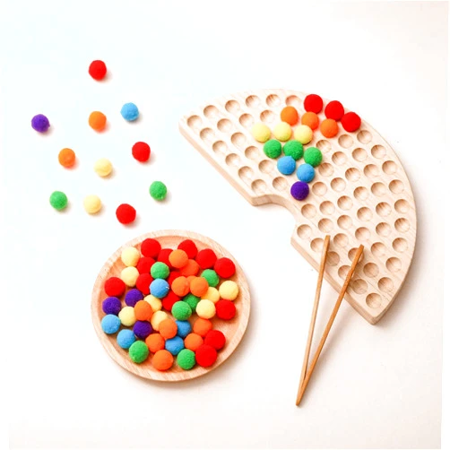 ibwaae Wooden Peg Board Beads Game Color Sorting Toys Counting Matching Game Bead Counting Fine Motor Skill Montessori Toys for Toddlers (Rainbow)