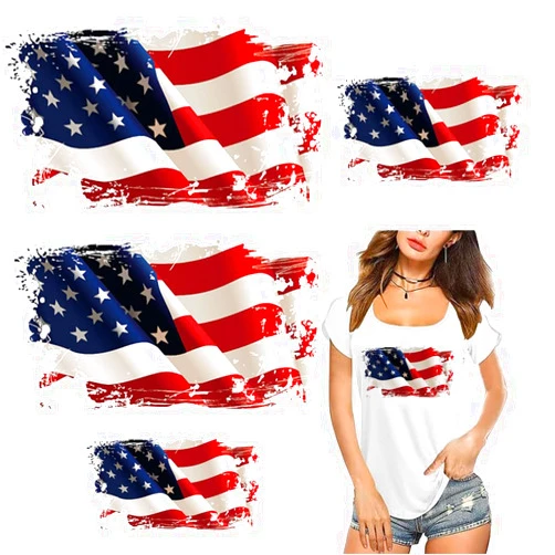 GERRIT 4 Pcs American Flag Iron On Patches Two Sizes Flag Heat Transfer Stickers Patriotic Decals for Independence Day Clothes T-Shirt Backpacks Jeans Decorations Iron on DIY Appliques for Adults Kids