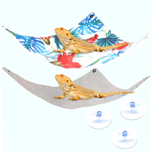 WEVONIGU Bearded Dragon Triangle Rest Bed Habitats Supplies Climbing Terrarium for Small Reptile Like Lizard Leopard Gecko Parrots Parakeet Cockatiel Rats Hamste (Floral, Triangle-SMZ)