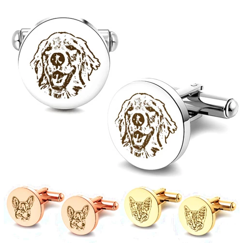 Anavia Pet Portrait & Handwriting Cufflinks Tie Clip Gift Box Set, Personalized Sketch Style Photo Engraving Men's Jewelry Accessories for Father Dad Brother Boyfriend Husband Wedding Birthday Gift