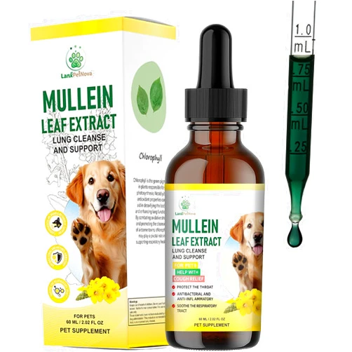 LanxPetNova Mullein Lung Support Drops for Dogs & Cats, Relieves Kennel & Dry & Wet Cough, Lung Cleanse, Soothes Sore Throat, Eases Breathing - Pure Plant Extract, Hormone & Chemical Free, with Chlorophyll