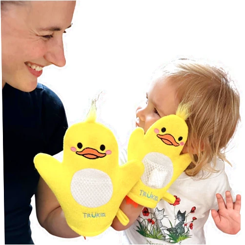 TruKid BubbleGlove, Bath Wash Gloves-Sponge - Hand Puppet for Kids & Toddler, Bath Sponge & Baby Washcloth Mitt for Kids & Adults, Body Scrubber for Mommy & Me - Duck Set of 2