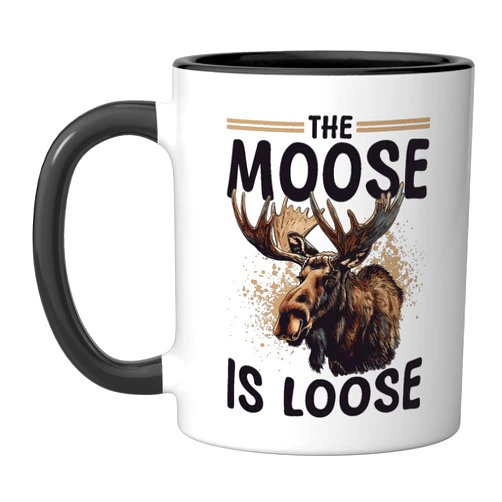 Funny Moose Lover Graphics Co. Funny Moose Animal The Moose Is Loose Ceramic Mug, Black/White