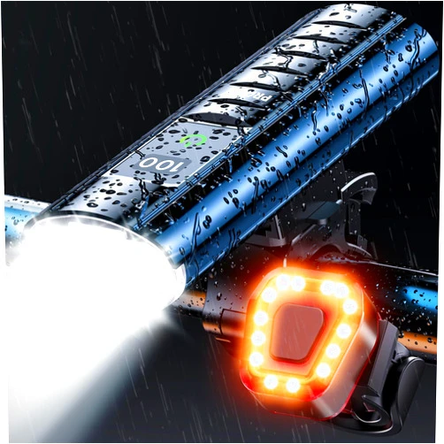 Prasky 9500 Lumens Bike Light Set, Prasky Rechargeable Bicycle Lights Front and Rear, 5000mAh Super Bright LED Bike Headlight, IP65 Waterproof Multiple Modes Road Mountain Bike Lights for Night Riding