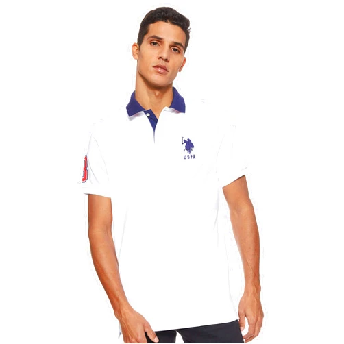 U.S. Polo Assn. Men's Short-Sleeve Polo Shirt with Applique, Casual Summer Slim Fit Polo Shirt With Contrast Color