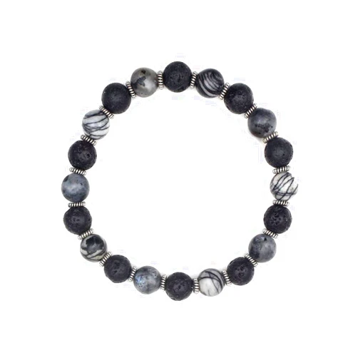 Kartini Studio Ultimate Grounding Energy Bracelet, Men's Grounding Bracelet, Lava Stone, Spider Web Jasper, Larvikite, and Sterling Silver Bracelet, Anxiety Stone Bracelet, Stress Bracelet, Men's Healing Bracelet