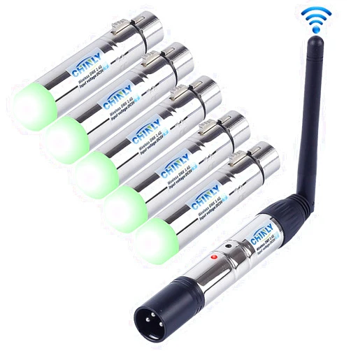 CHINLY 6pcs 2.4G DMX512 Wireless 1 Male Transmitter & 5 Female Receivers Control Short version for Stage PAR Party Light