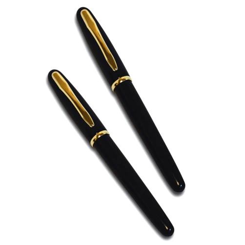Better Office Products Executive Black Gel Pen, 2 Pack, Classic Business Pen with Removable Cap, Black 0.7mm Medium Point, Gold Accents, Individually Packed in Clear Acrylic Cases