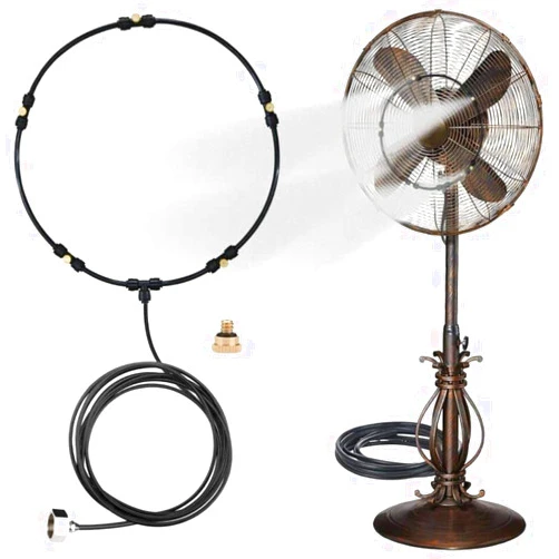 LANDGARDEN Outdoor Misting Fan Kit for a Cool Patio Breeze,Water Mister Spray for Cooling Outdoor,19.36FT (5.9M) Misting Line + 5 Brass Mist Nozzles + a Brass Adapter(3/4) Fit to Any Outdoor Fan