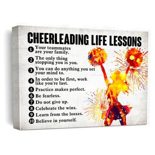 Hijie Cheerleading Poster Canvas Wall Art for Home Bedroom Decor, Cheerleading Life Lessons Positive Canvas Print Painting, Gifts for Cheerleading Team Women, 12x15 Inch