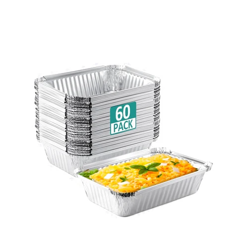 NEEBAKE 60 Pack 8x6 Disposable Aluminum Pans Aluminum-Foil-Pans-Tin-Foil-Baking-Pans-Tin-Trays-Food-Containers-for-Meal-Prep-Cooking-Roasting-Heating