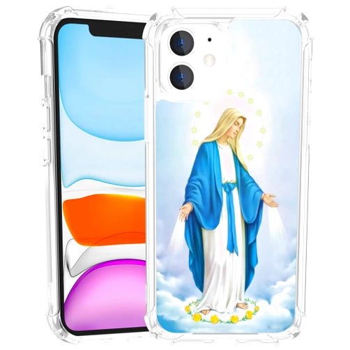 Seconddog Compatible for iPhone 15 14 13 12 11 Pro Max Plus Mini Xr Case with Clear Border Virgin Mary Catholic Pattern Design Soft TPU Shockproof Anti-Scratch Protective Clear Case for Girls Wome
