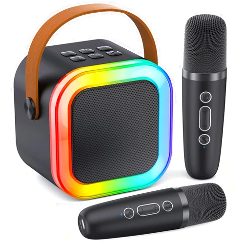 Peski Karaoke Machine for Kids Adults, Portable Bluetooth Mini Karaoke Microphone Singing Speaker with 2 Wireless Mic and Light,Toys for All Smartphones,Birthday, Family,Home Party (Black)
