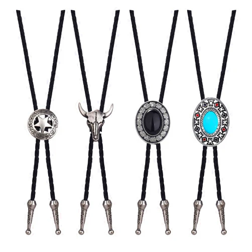 YADOCA 4Pcs Bolo Tie for Men Western Cowboy Leather Necktie Handmade Bolo Tie