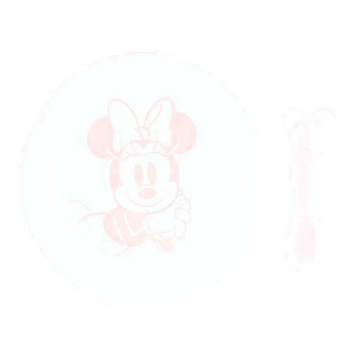 Bumkins Disney Baby and Toddler Plate and Spoon Set, Silicone Dish for Babies and Kids, Baby Led Weaning, Children Feeding Supplies, Microwave Safe, Platinum Silicone, Ages 6 Months Up, Minnie Mouse