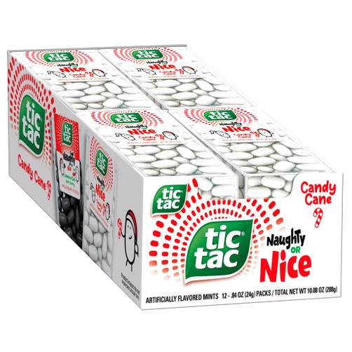 Tic Tac Naughty or Nice Candy Cane Mints, 12 Count, On-the-Go Refreshment, Stocking Stuffers, 0.84 oz Each